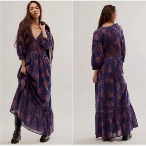 Free People Golden Hour Maxi Dress Boho Navy Size Medium